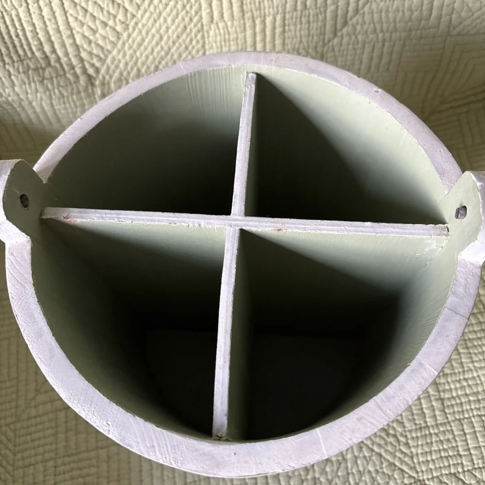Wood Herb Kitchen Utensil Caddy Basket 4 Compartment Rosemary Dill Farmhouse Vtg